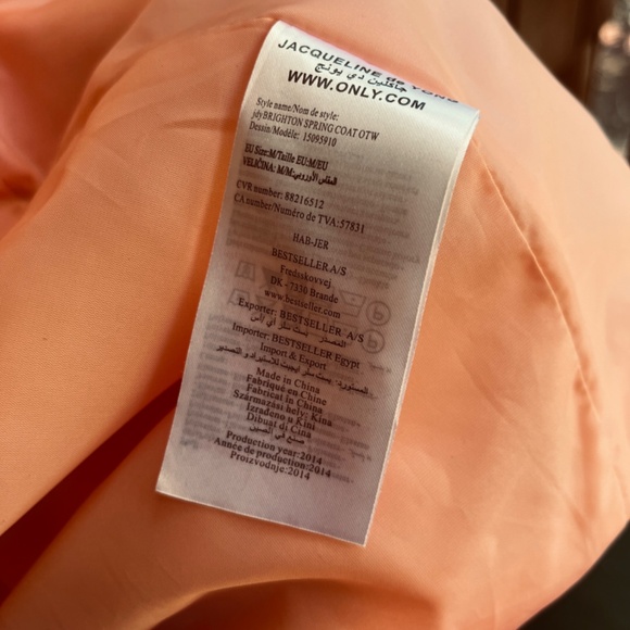 Jacqueline de Yong Lined Coatigan Long Collarless Jacket Apricot Pink Size M - Picture 9 of 15